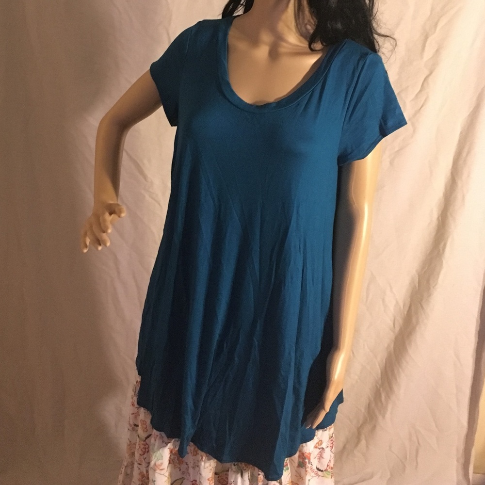 Isaac Leiv Flowy Short Sleeve Tunic Teal  wmn 2XL - Picture 2 of 4